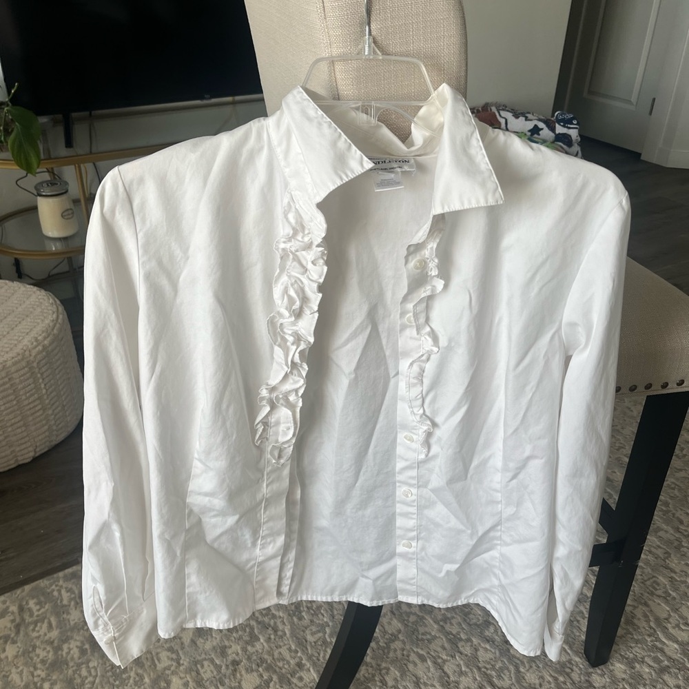 EUC Pendleton 100% Cotton Long Sleeve Button Up Ruffle Shirt, Size 14